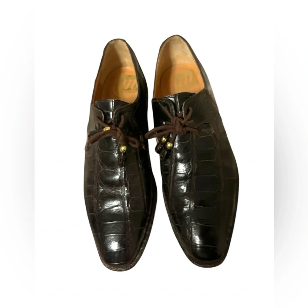 Mauri Alligator Skin Lace-Up Dark Brown Oxford Shoes US 9 Handmade Italy